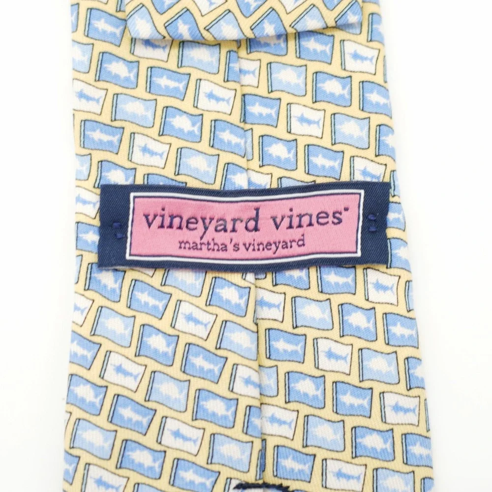 Vineyard Vines Martha's Vineyard Fish‎ Print Yellow Blue Boy's Silk Tie USA